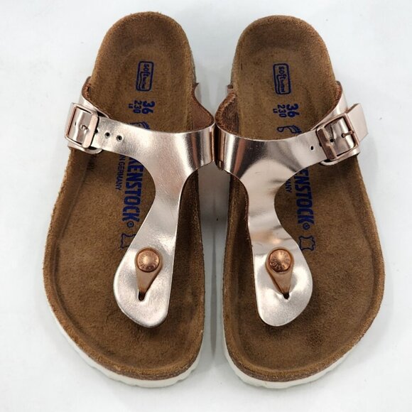 BIRKENSTOCK Gizeh Leather Flip Flops Rose Gold Thong Sandals Slide - Picture 1 of 8